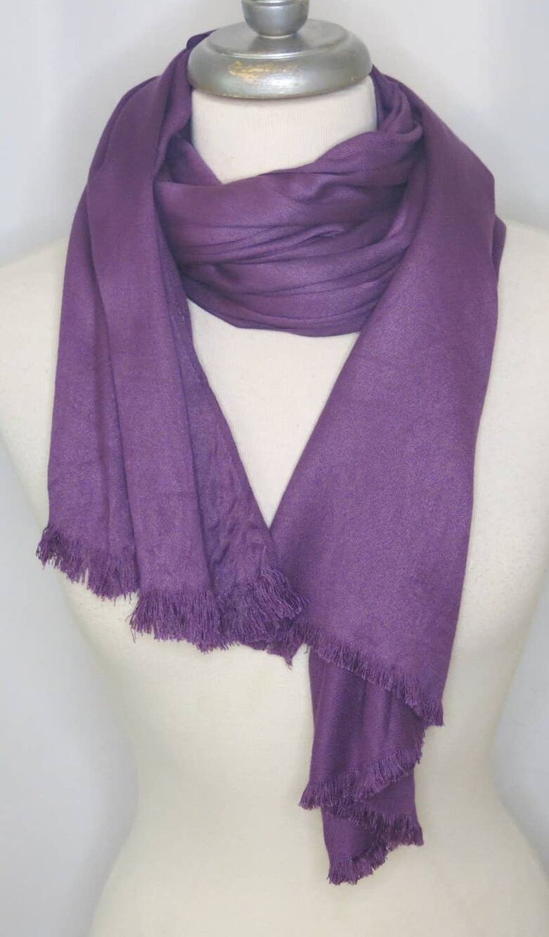 PASHMINA Scarf Wrap Shawl Fringe Purple Rayon Made in India Light Weight